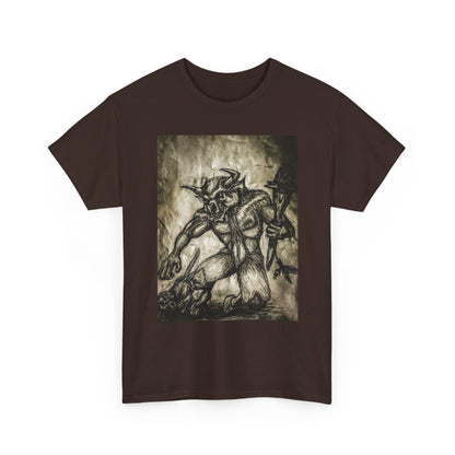 Black and White Mystical  Design Bull andCat Unisex Tee
