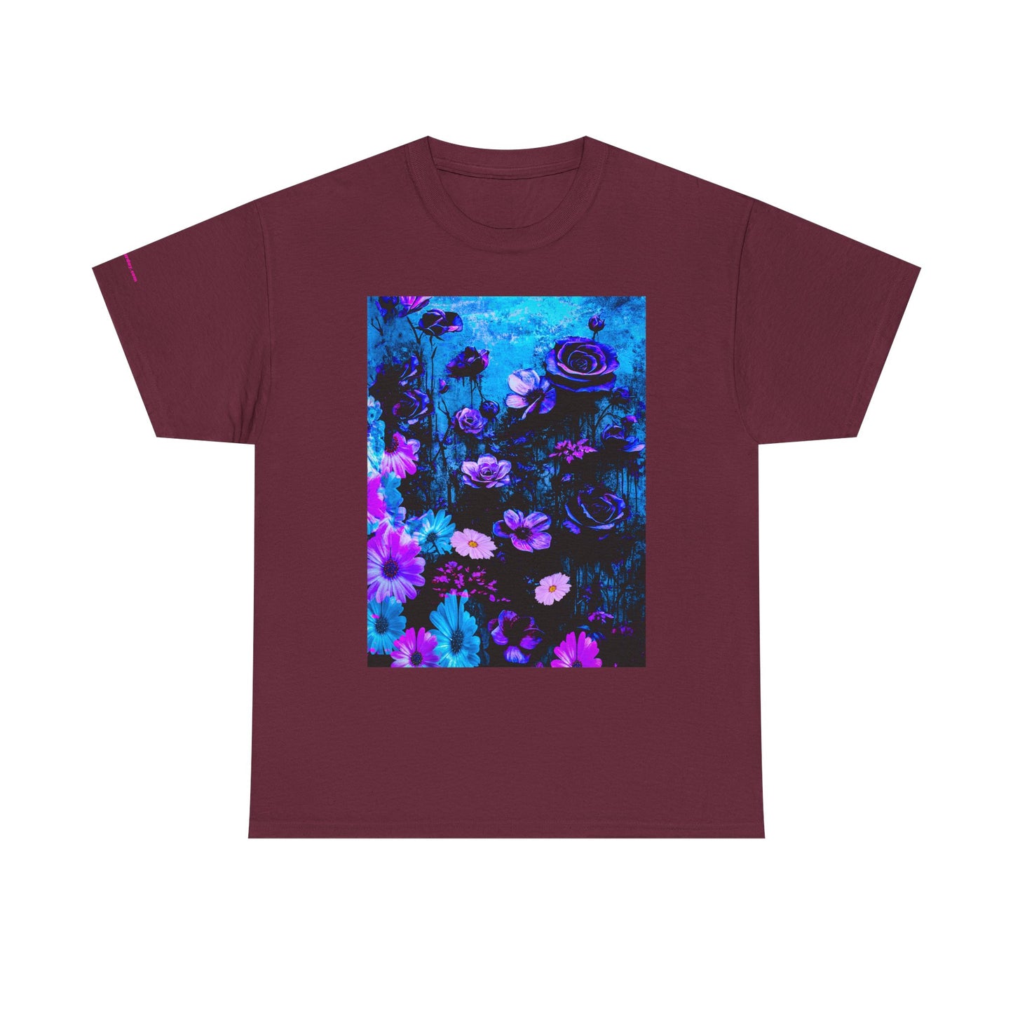 Fluorescent Floral Tee — Neon Blue & Purple Garden T-Shirt