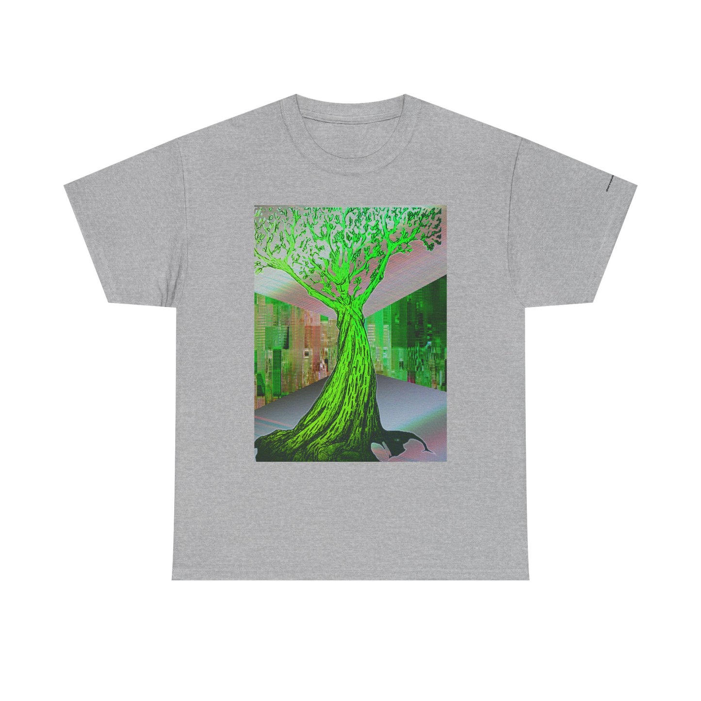 Green Neon Tree Graphic Tee – Surreal Nature Art T-Shirt