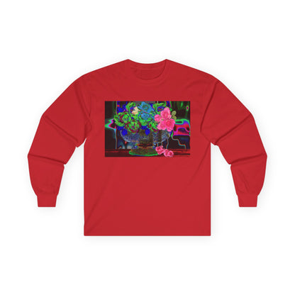 Vibrant Hybrid Floral Long Sleeve Tee, Artistic Apparel, Gift for Flower Lovers, Unique Graphic Tee, Colorful Fashion Statement, Perfect for Spring