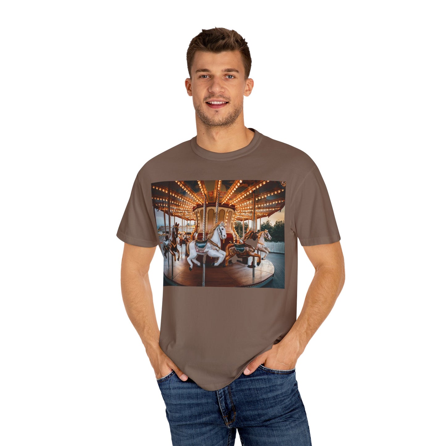 Vintage Full Carousel Horse Design Garment-Dyed T-shirt
