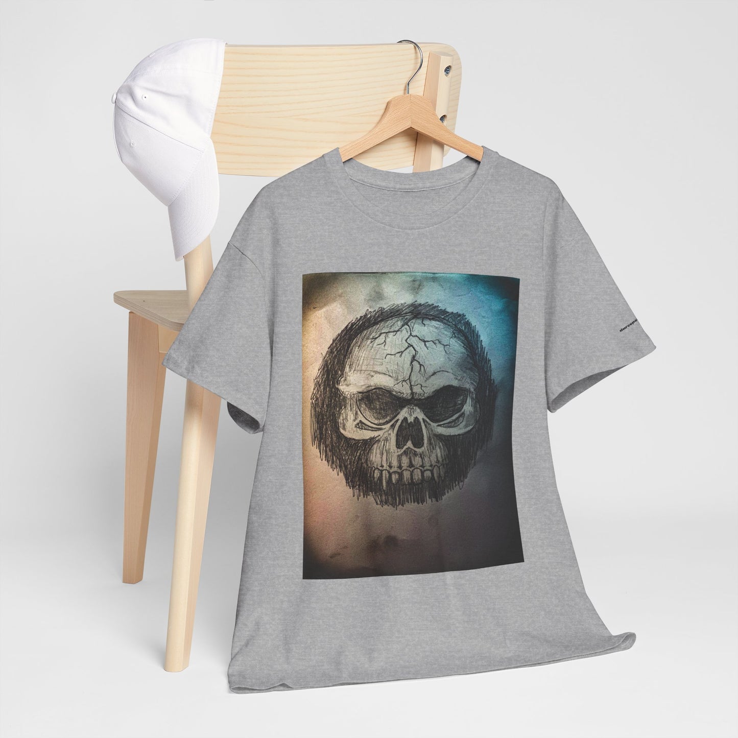 Skull Tee - Feathered Skull Hazy Border Design