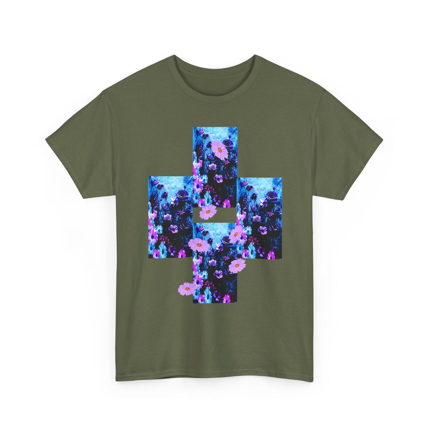 Floral Blue Cross T-Shirt — Vintage Indie Floral Graphic Tee