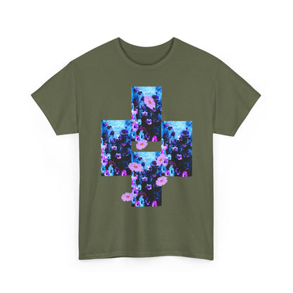 Floral Blue Cross T-Shirt — Vintage Indie Floral Graphic Tee