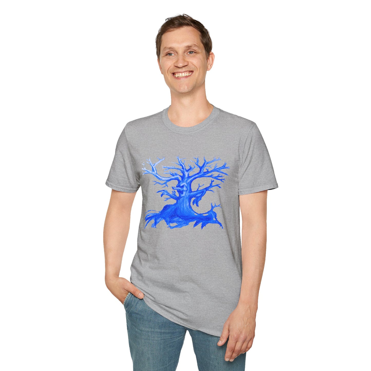 Artistic Animated Tree Design Unisex Softstyle T-Shirt | Eco-friendly Gift, Casual Wear, Nature Lover Tee, Perfect for Any Season
