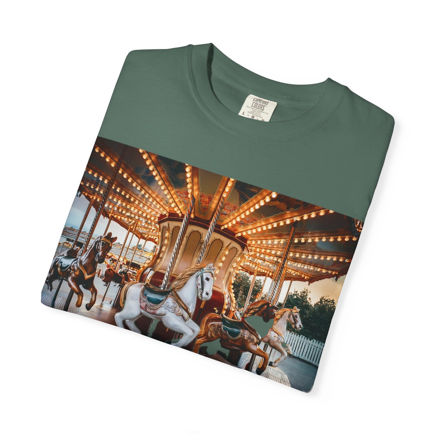 Vintage Full Carousel Horse Design Garment-Dyed T-shirt