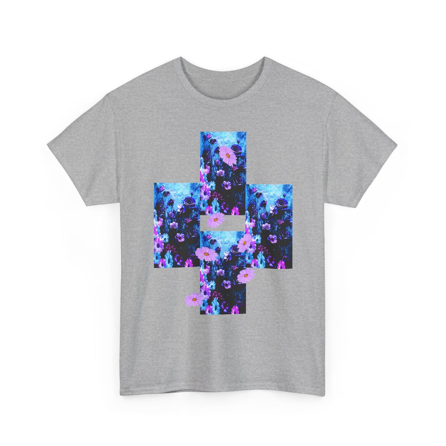 Floral Blue Cross T-Shirt — Vintage Indie Floral Graphic Tee