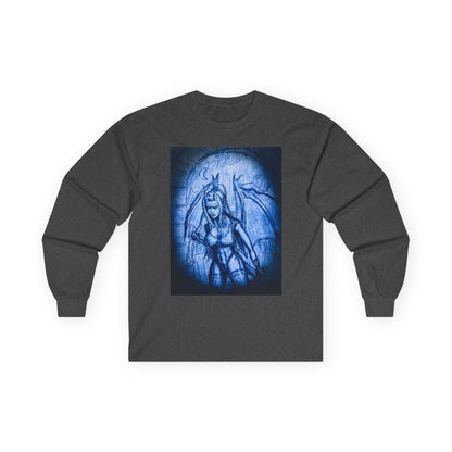 Gothic Demon Art Long Sleeve Tee — Blue Gothic Illustration