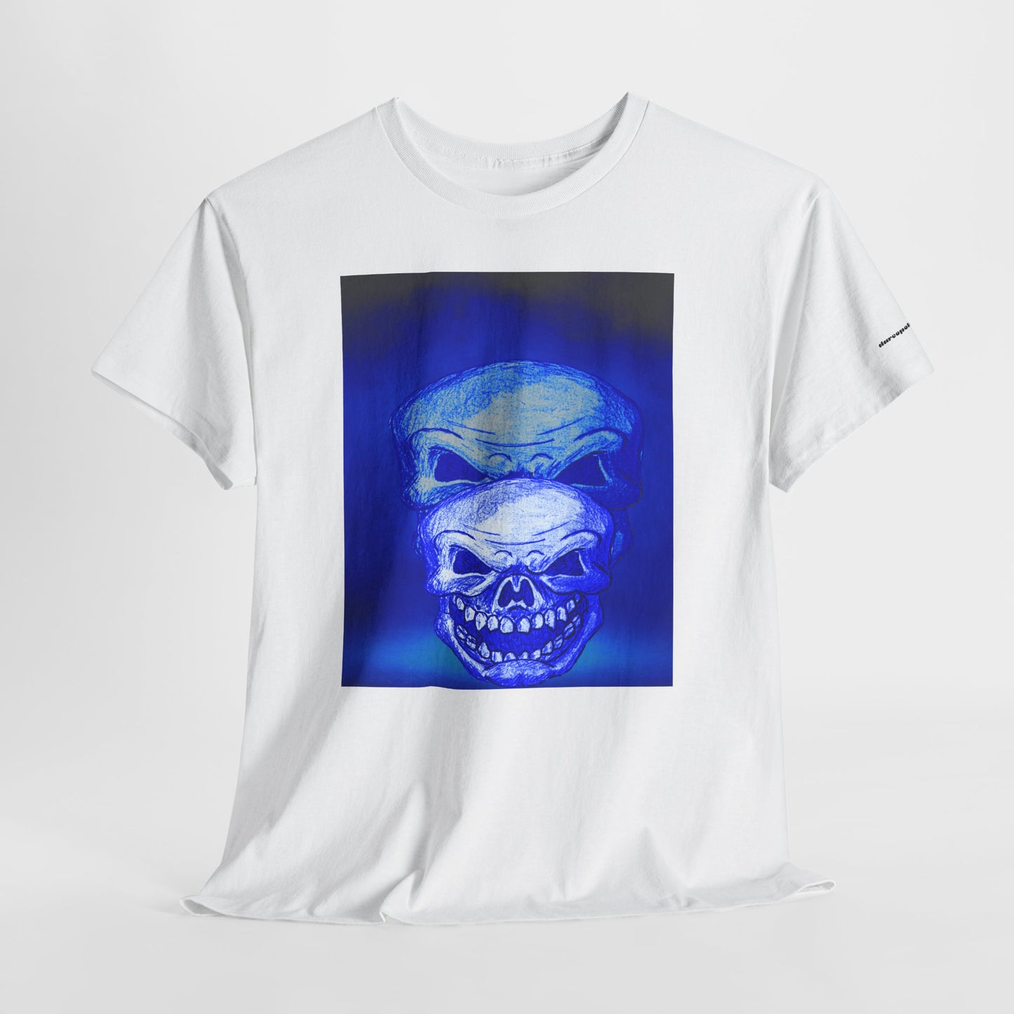Skull Double Exposure Tee — Neon Blue Horror Graphic T-Shirt