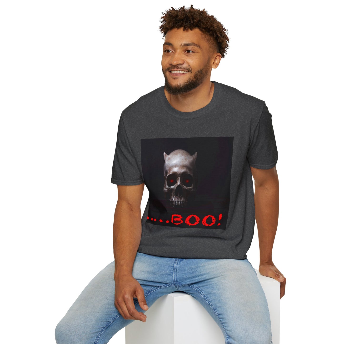 Spooky Skull BOO Halloween Tee, Unisex Softstyle T-Shirt, Halloween Apparel, Casual Ghost Shirt, October Fun Wear, Boo T-Shirt