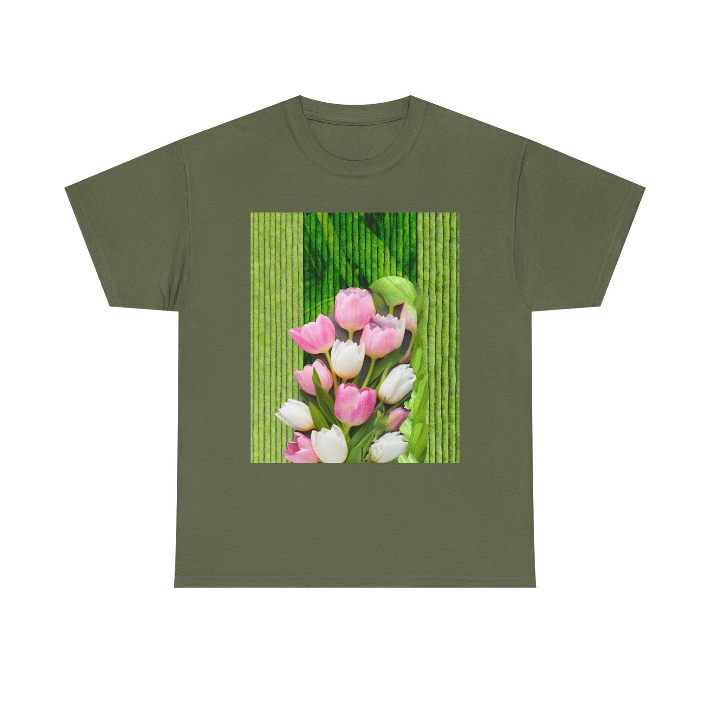 Textured Tulips Unisex Heavy Cotton Tee - Vibrant Spring Blossom T-Shirt, Everyday Wear, Gift for Plant Lovers, Mother's Day Apparel, [...]