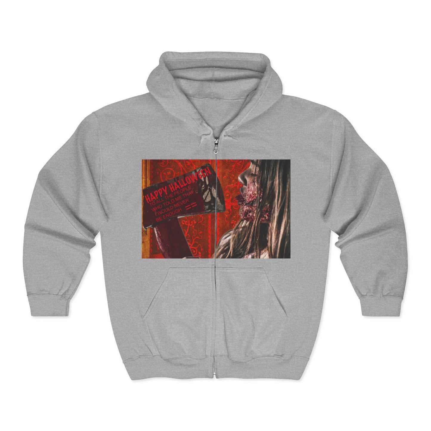 Halloween Horror Zip-Up Hoodie, Unisex Graphic Sweatshirt, Spooky Costume, Pumpkin Patch, Scary Movie Night, Fall Fashion