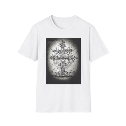 Celtic Cross Graphic Tee, Unisex Softstyle T-Shirt, Spiritual Cross Design Shirt, Casual Wear, Gift for Him/Her