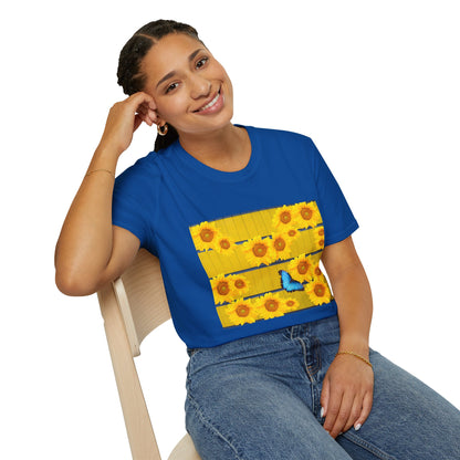 Sunflower & Butterfly Unisex T-Shirt | Floral Graphic Tee, Summer Fashion, Nature Lover Gift, Cute Casual Wear, Birthday Present