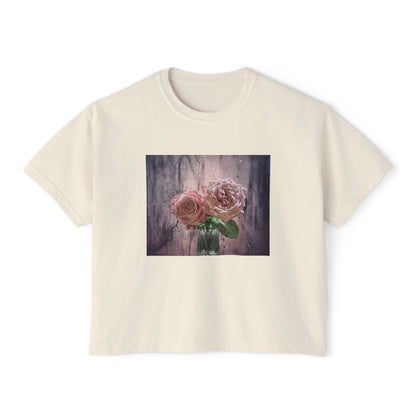 Floral Women's Boxy Tee, Casual Top, Gift for Her, Summer Style, Vintage Bloom Graphic Tee, Everyday Wear