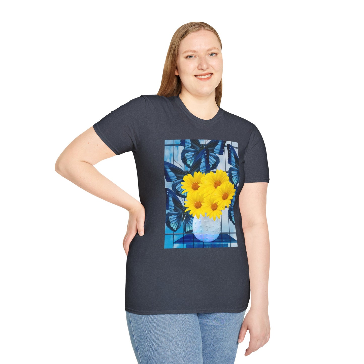 Sunny Blooms Unisex Softstyle T-Shirt, Floral Graphic Tee, Gift for Her, Summer Vibes, Casual Wear, Nature Lover Gift