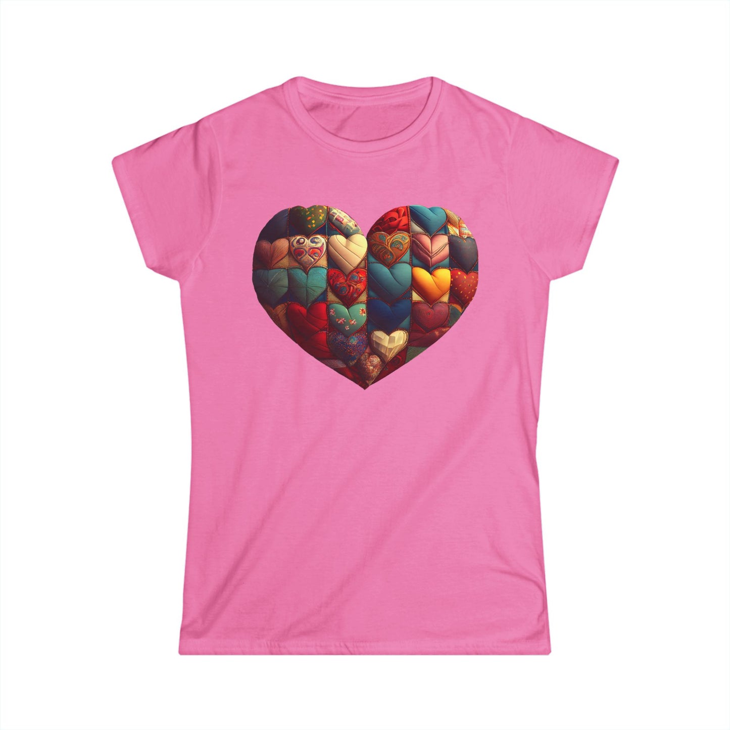 Women's Heart Patchwork Tee — Colorful Quilted Heart Graphic Shirt