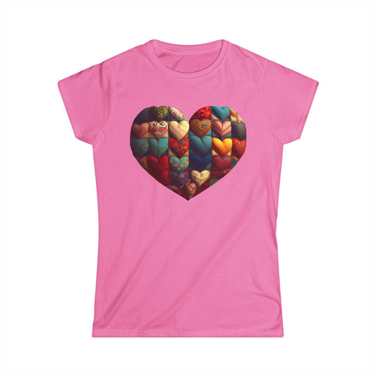 Women's Heart Patchwork Tee — Colorful Quilted Heart Graphic Shirt