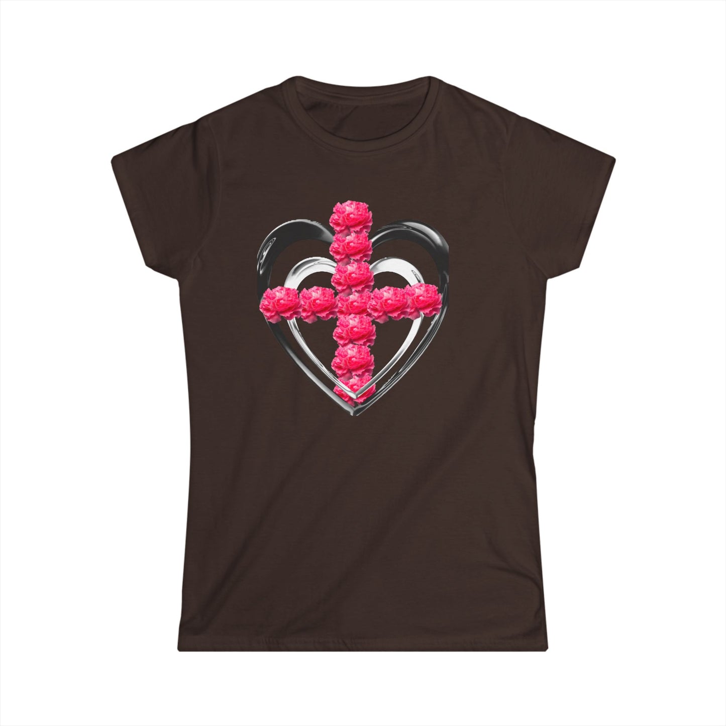 Heart Cross Floral Tee — Women's Christian Floral T-Shirt