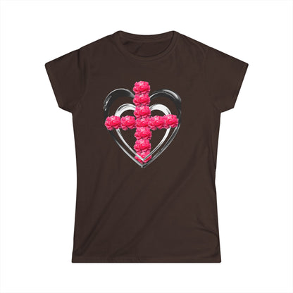 Heart Cross Floral Tee — Women's Christian Floral T-Shirt