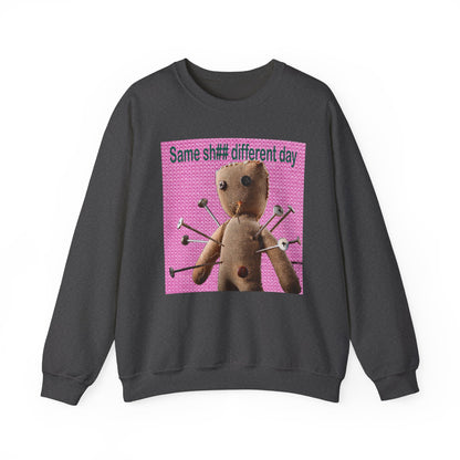 Voodoo Doll Funny Graphic Crewneck Sweatshirt, Casual Everyday Wear, Perfect Gift for Friends & Family, Humor, Quirky Style, Unisex