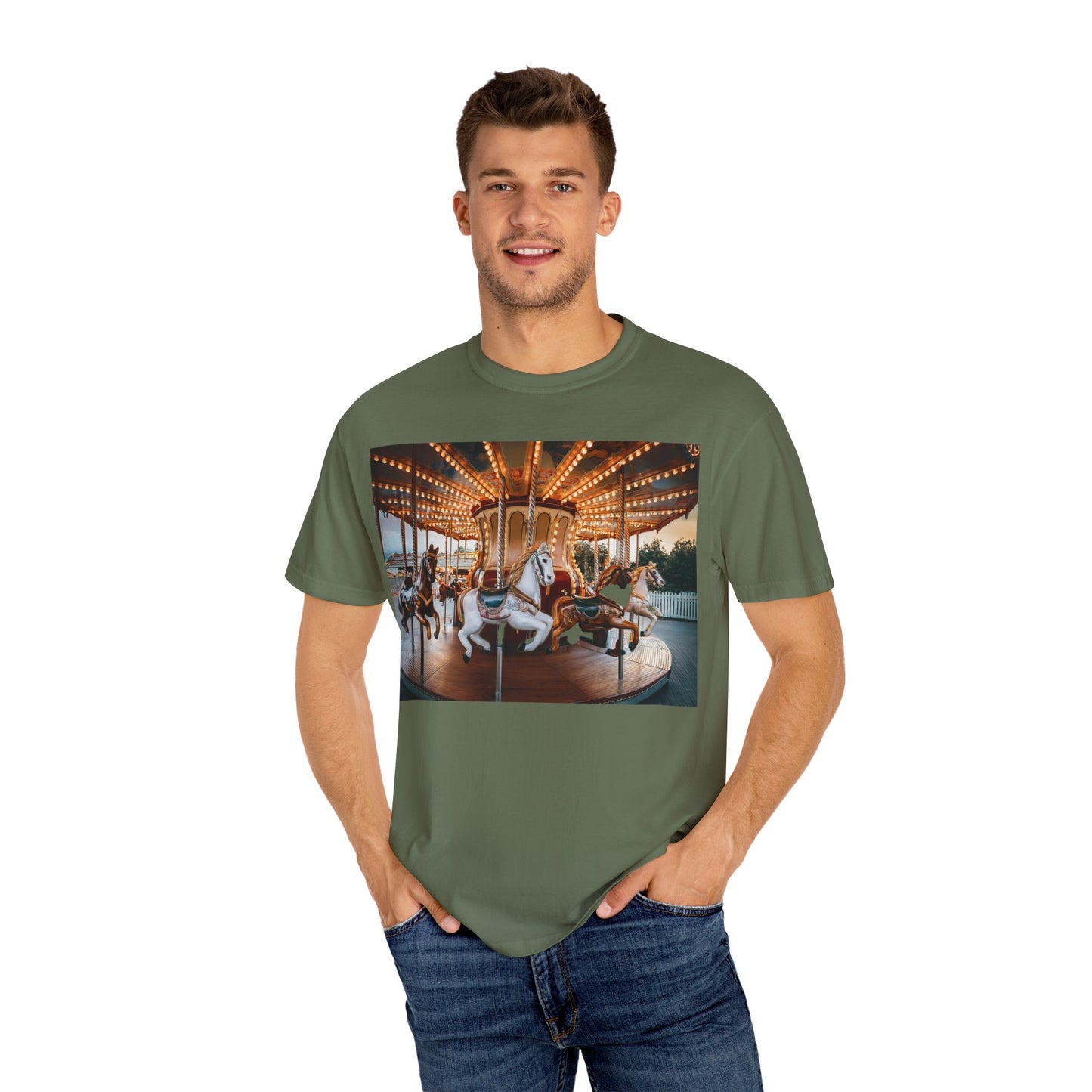 Vintage Full Carousel Horse Design Garment-Dyed T-shirt