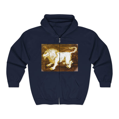 Majestic Lion Zip-Up Sweatshirt - Unisex Full Zip Hoodie, Animal Lover Gift, Warm Outerwear, Birthday, Wildlife Apparel, Adventure Gear