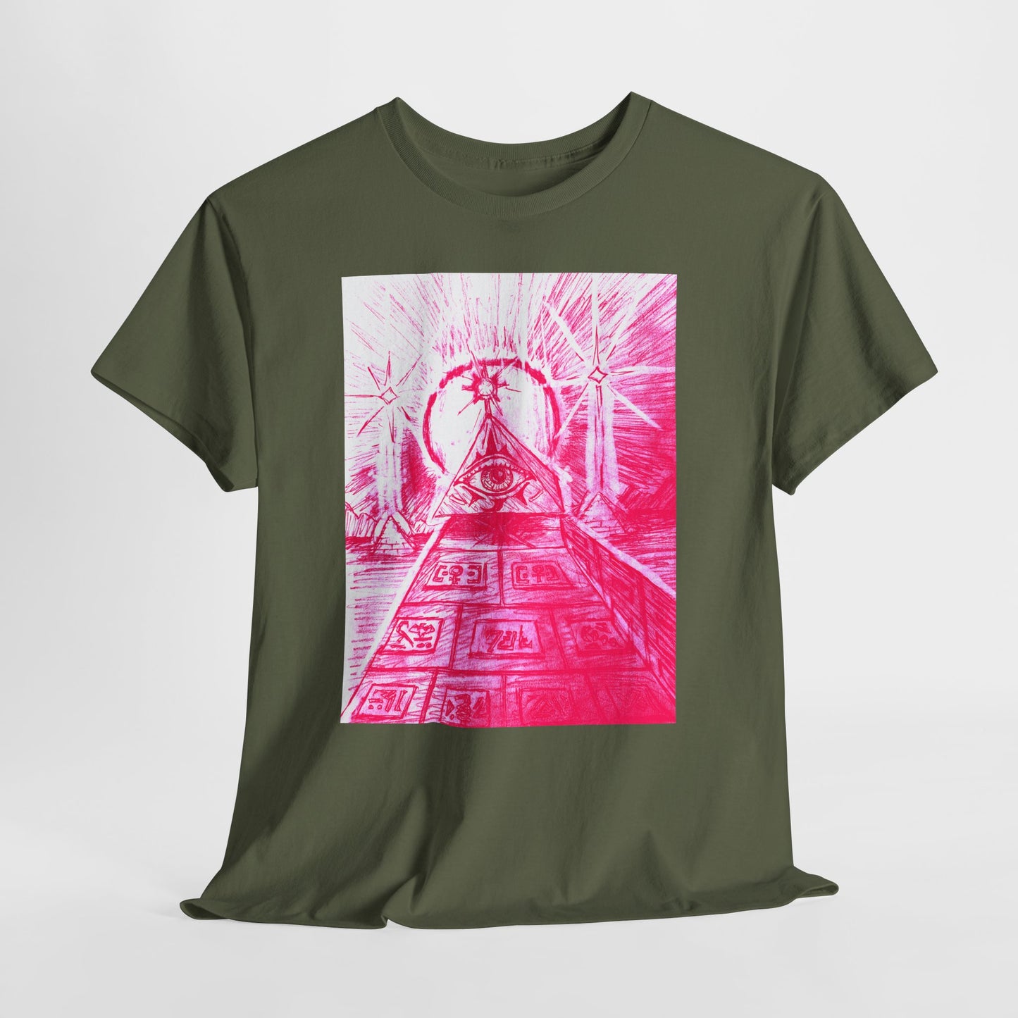 Pink Pyramid Eye Vibrant Artistic Unisex Heavy Cotton Tee | Creative Graphic Tee for Art Lovers, Casual Wear, Gifts, Festival Apparel, Statement Shirt