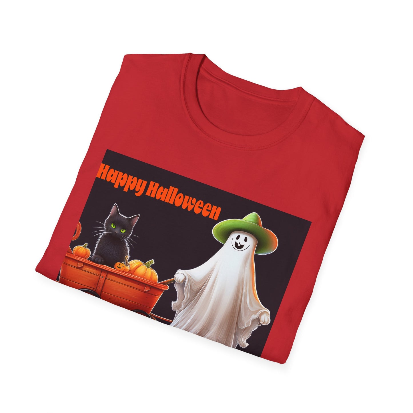 Halloween Ghost with wagon t-Shirt, trick or treating  Funny Halloween Tee, Unisex Casual Shirt, Cute Halloween Costume, Spooky Holiday Apparel
