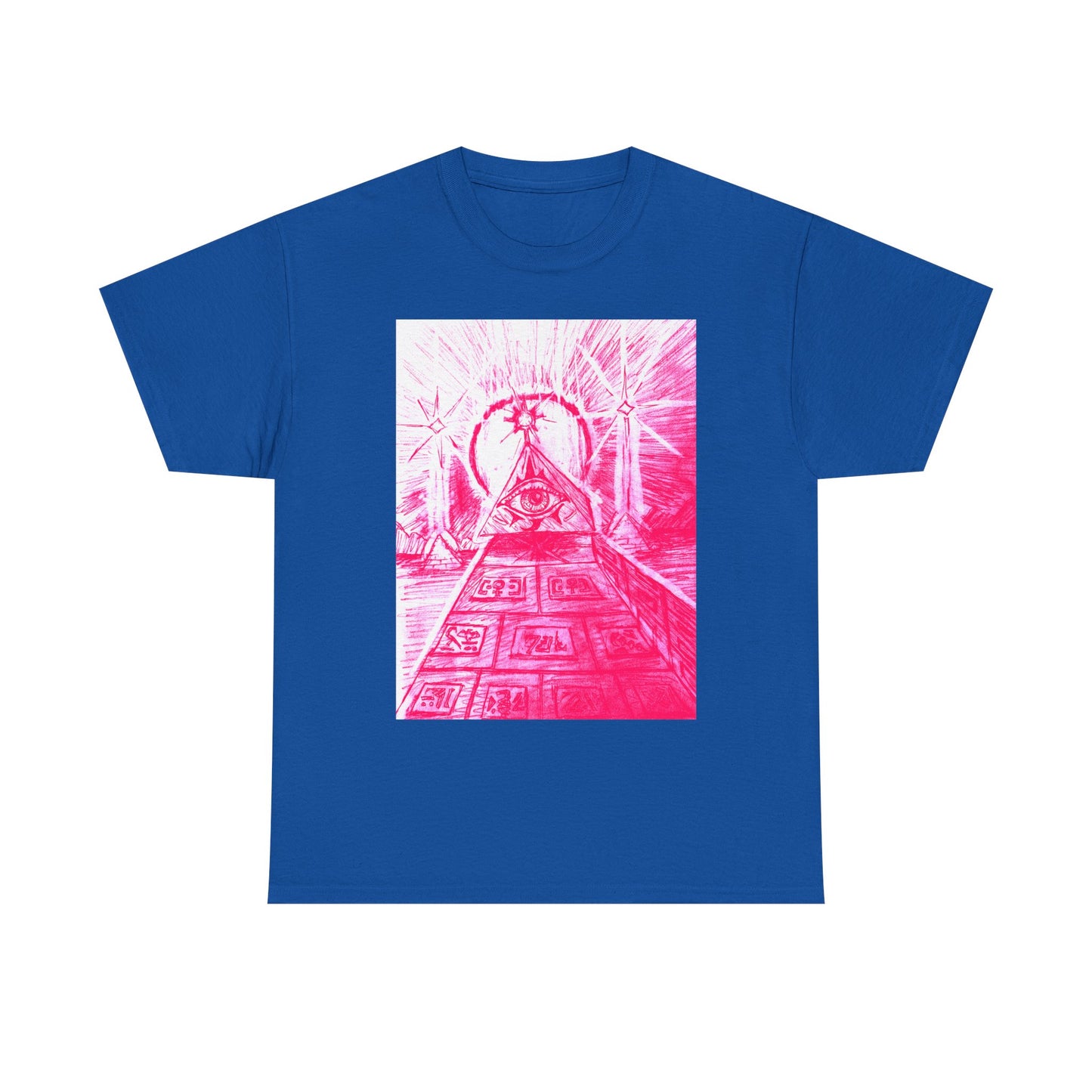 Pink Pyramid Eye Vibrant Artistic Unisex Heavy Cotton Tee | Creative Graphic Tee for Art Lovers, Casual Wear, Gifts, Festival Apparel, Statement Shirt