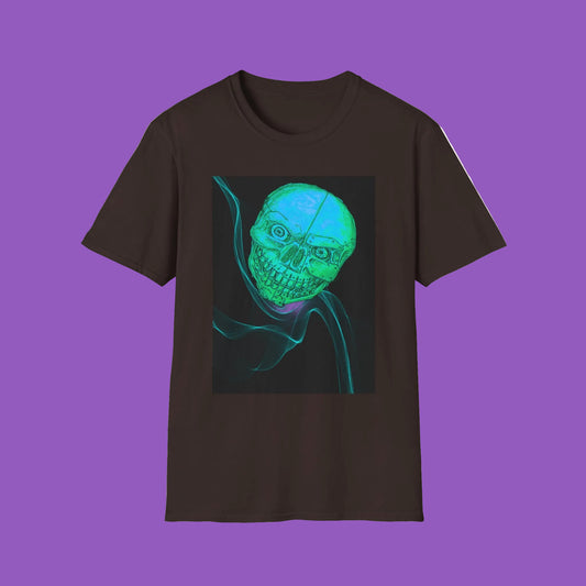 Glowing Floating Design Skull T-Shirt, Creepy Halloween  Unique Graphic Shirt