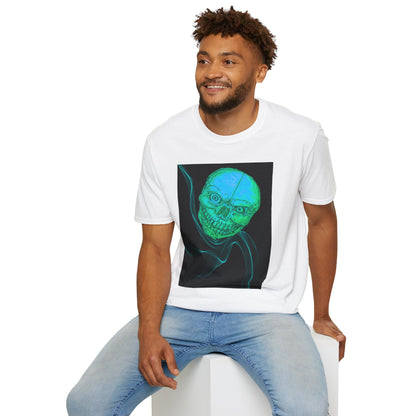 Glow-in-the-Dark floating vibe Skull T-Shirt, Creepy Halloween Tee, Unisex Softstyle Top, Spooky Gift for Teens, Unique Graphic Shirt