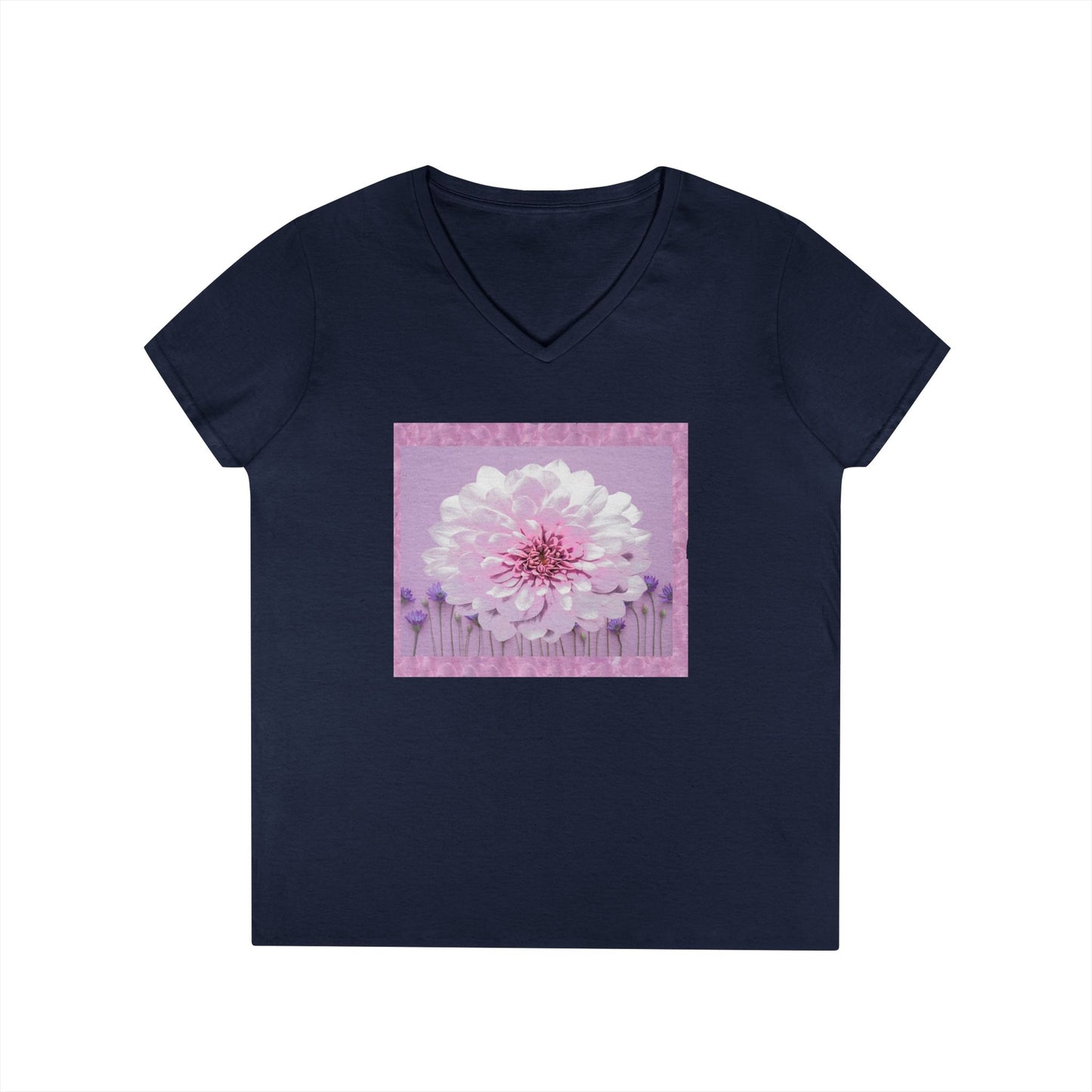 Floral V-Neck Tee — 'Sophie's Saturday' Pink Blossom Graphic