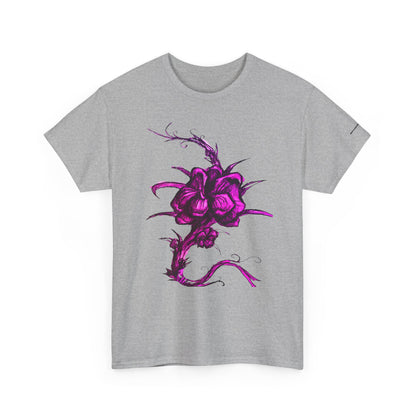 Purple Floral Unisex Heavy Cotton Tee - Artistic Graphic Shirt