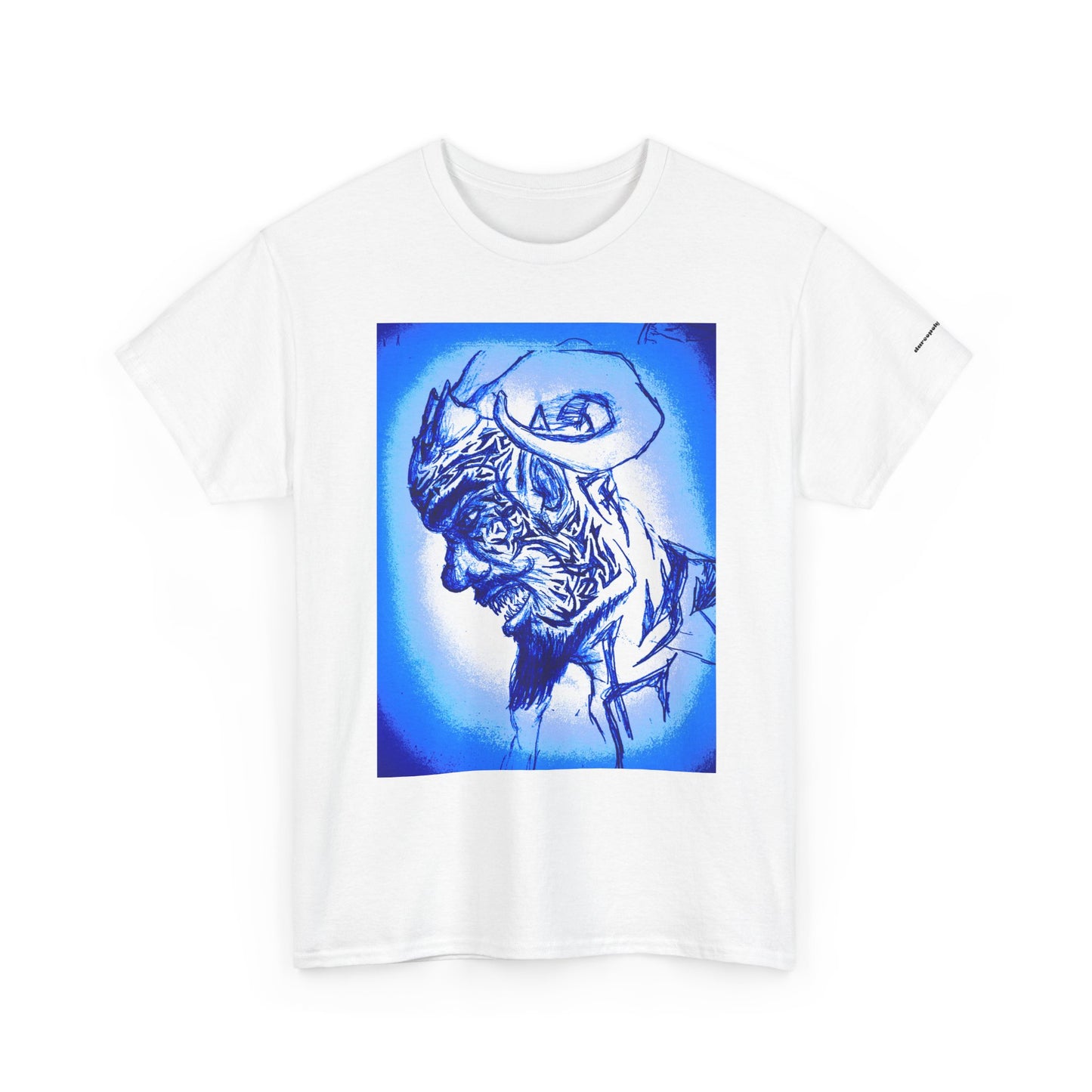 Blue Surreal Demon Horned Halo Portrait Tee
