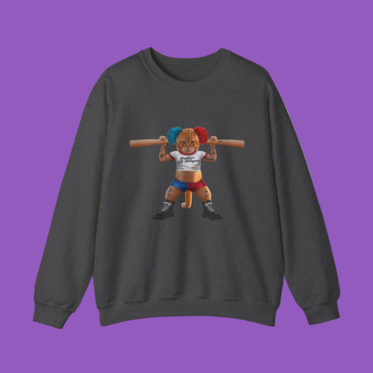 Strongman Cat Sweatshirt — Cute Weightlifting Graphic Crewneck