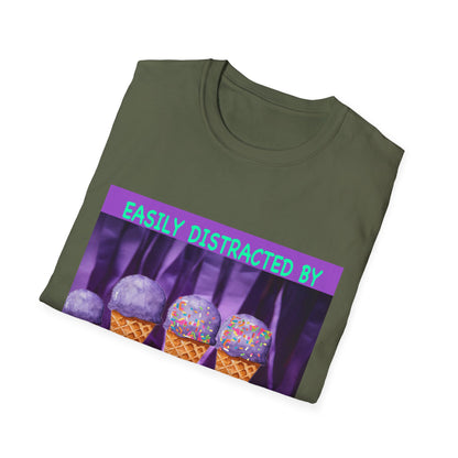 Easily Distracted By Ice Cream T-Shirt, Funny Gift for Ice Cream Lovers, Unisex Graphic Tee, Summer Shirt, Ideal for Birthdays, Casual Wear