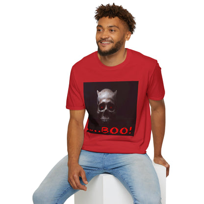 Spooky Skull BOO Halloween Tee, Unisex Softstyle T-Shirt, Halloween Apparel, Casual Ghost Shirt, October Fun Wear, Boo T-Shirt