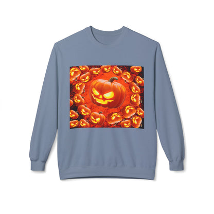 Halloween Pumpkin Planet Crewneck Sweatshirt, Cozy Unisex Fleece, Fall Fashion, Spooky Vibes, Seasonal Sweatshirt, Perfect for Autumn