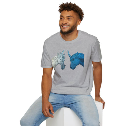 Fantasy Creatures Unisex T-Shirt - Unicorn vs Dragon Design