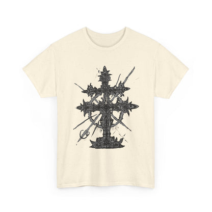 Gothic Cross Graphic T-Shirt — Dark Ornate Church Cross Tee