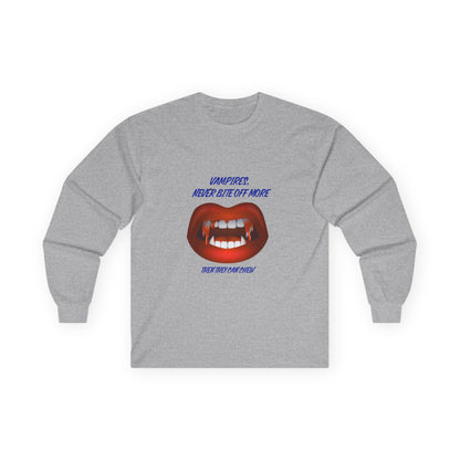 Vampire Humor Long Sleeve Tee, Unisex Halloween T-Shirt, Spooky Party, Funny Gift, Graphic Tee for Vampire Lovers, Casual Wear