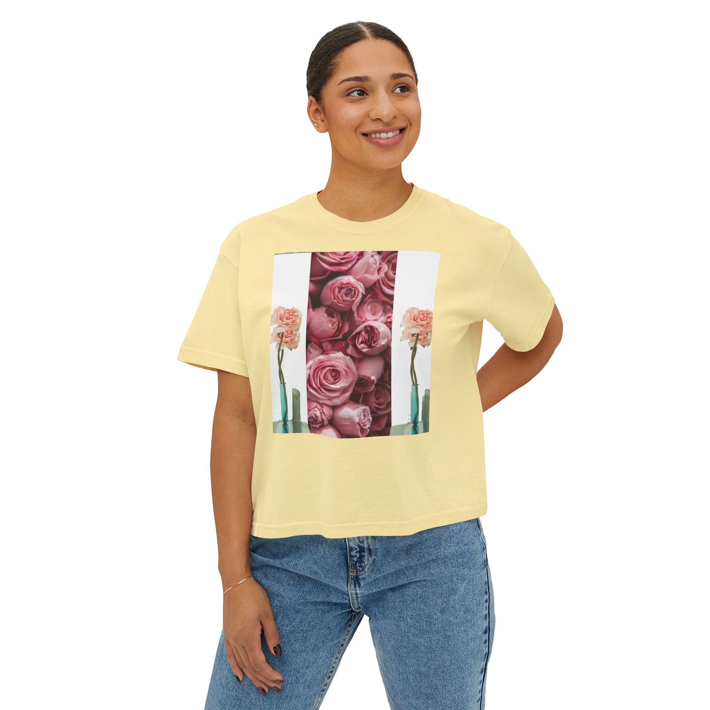 ROSE COLUMNS Women's Boxy Tee, Perfect for Spring, Casual Wear, Gift for Her, Everyday Chic, Comfort Fashion