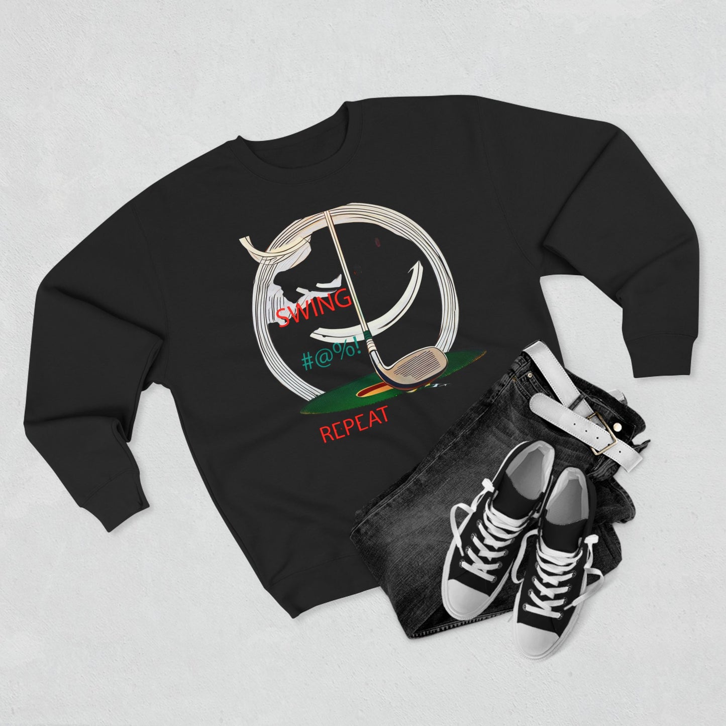 Golf Lover's Swing Unisex Crewneck Sweatshirt: Swing, Repeat, Perfect for Gifts, Sports Enthusiasts, Casual Wear, and Holidays