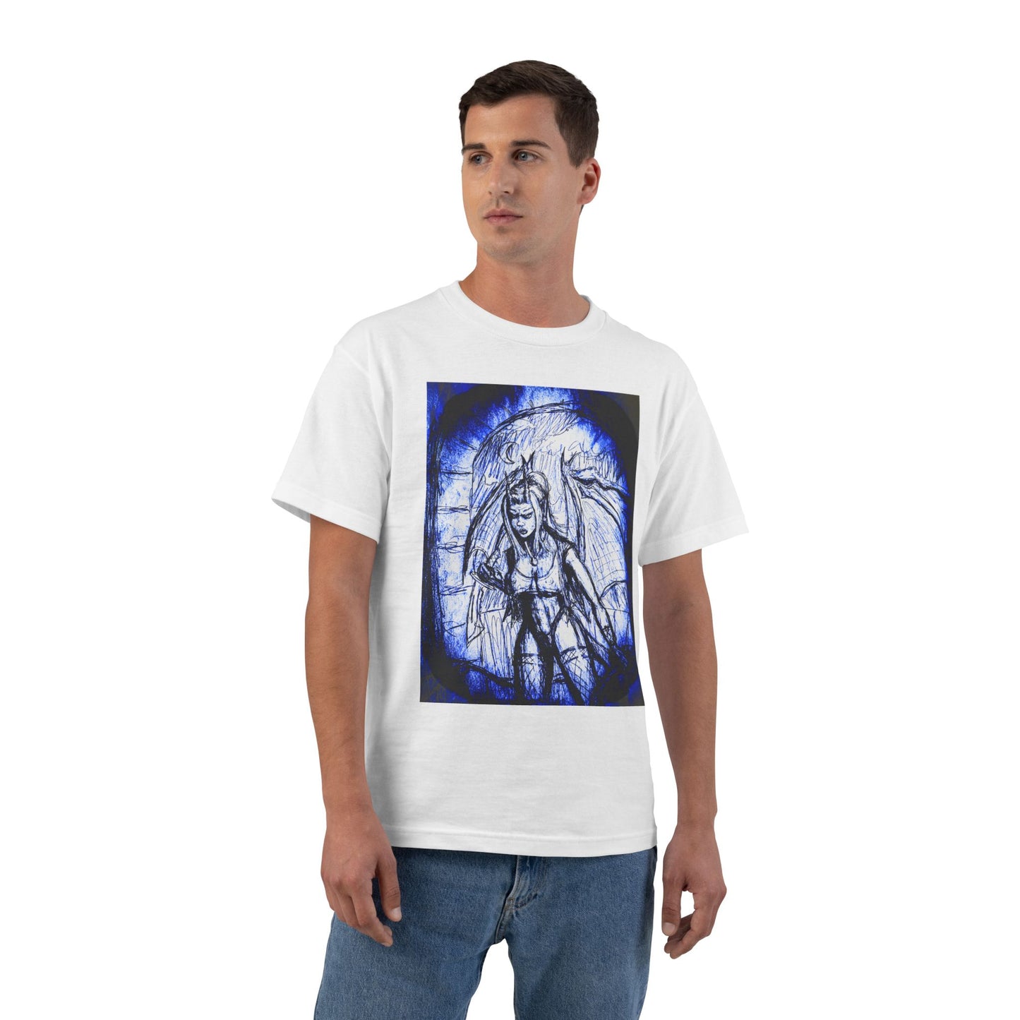 Gothic Demon Winged Warrior Blue Halo Graphic Tee