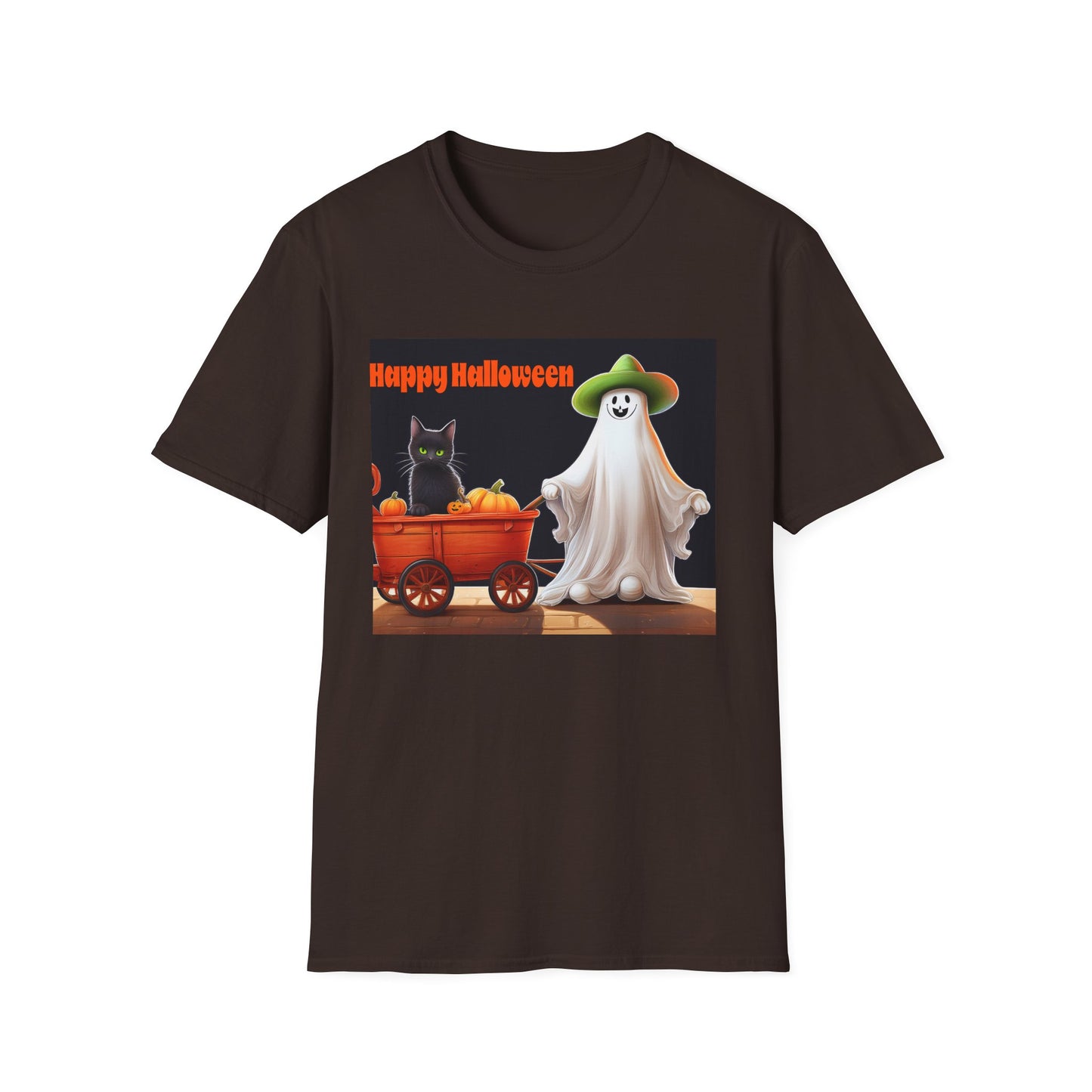 Halloween Ghost with wagon t-Shirt, trick or treating  Funny Halloween Tee, Unisex Casual Shirt, Cute Halloween Costume, Spooky Holiday Apparel