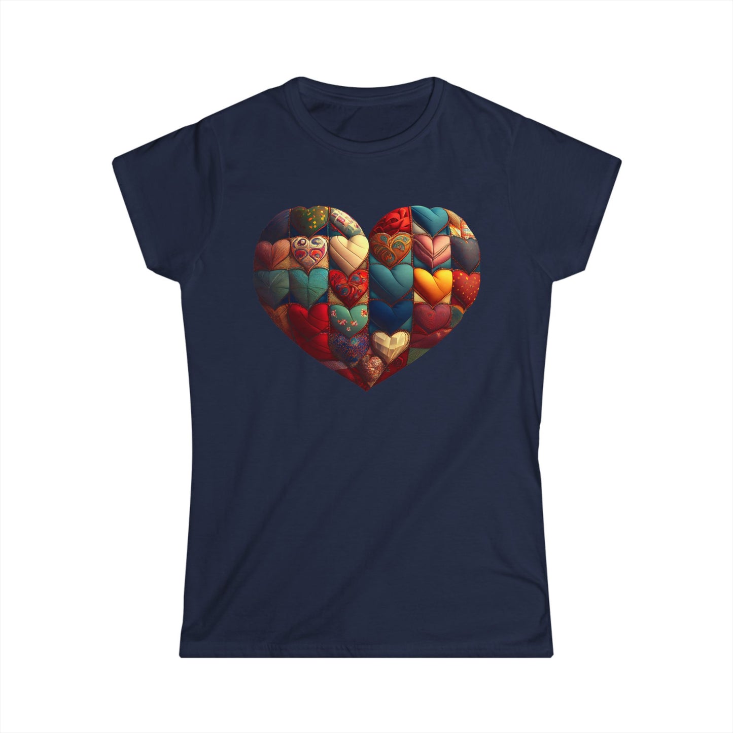 Women's Heart Patchwork Tee — Colorful Quilted Heart Graphic Shirt