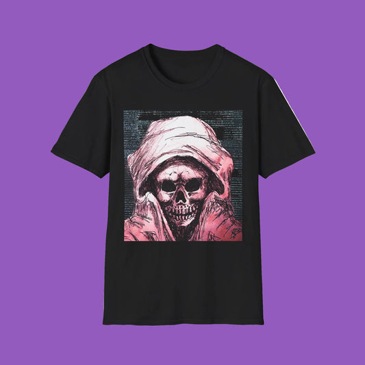 Glitch Skull Graphic Tee, Unisex Softstyle T-Shirt with Edgy Design