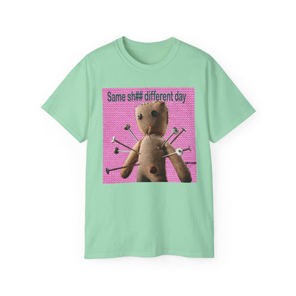 Voodoo Doll Humor Tee, Fun Statement T-Shirt for Everyday Wear, Gift for Friends, Casual Style, Quirky Graphic Shirt, Perfect for Parties