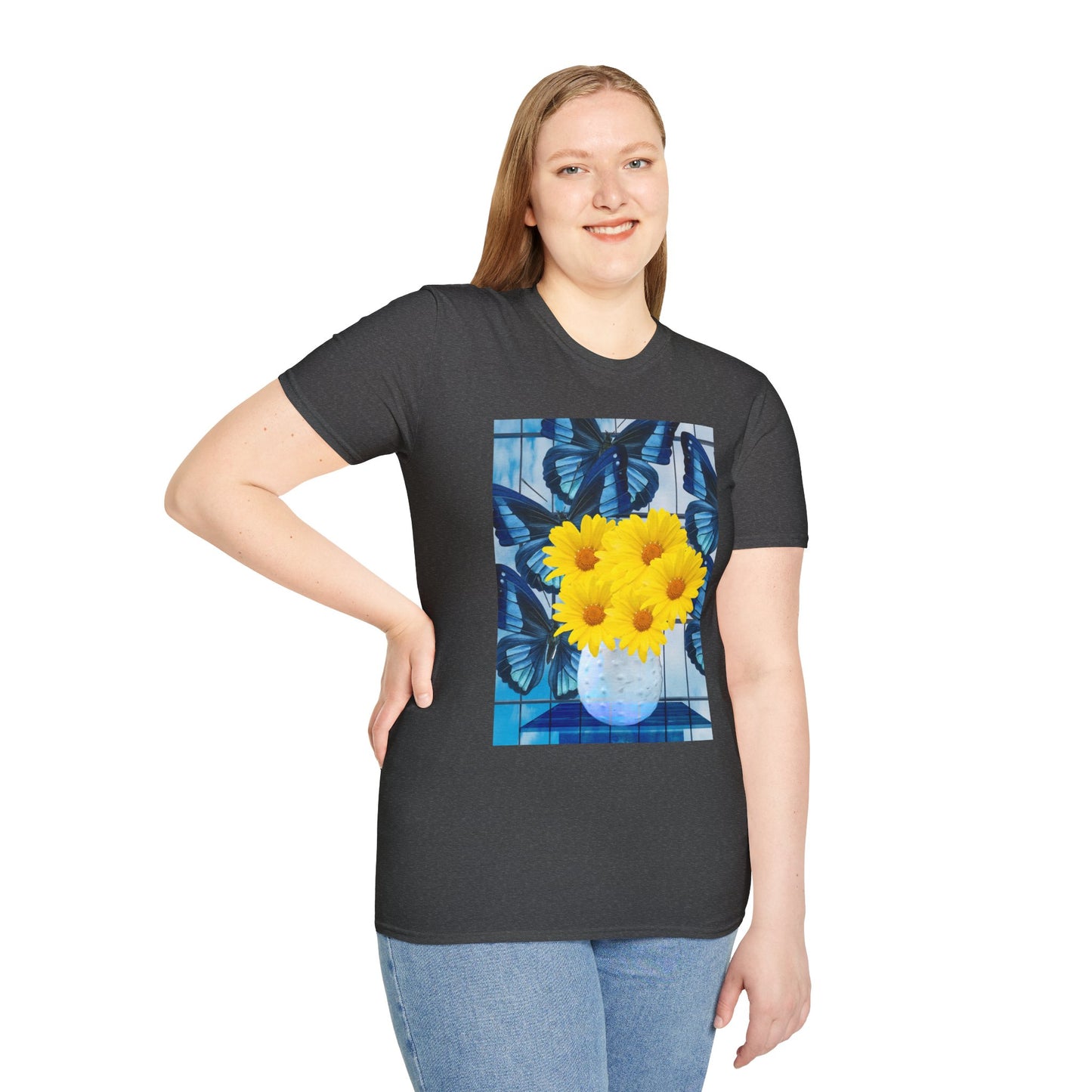 Sunny Blooms Unisex Softstyle T-Shirt, Floral Graphic Tee, Gift for Her, Summer Vibes, Casual Wear, Nature Lover Gift
